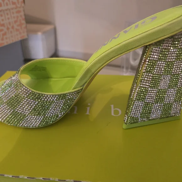 Gianni Bini Lime Green Crystal Slide Sandal - Picture 2 of 5